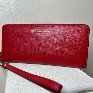Beautiful Red Michael Kors single zip wristlet!